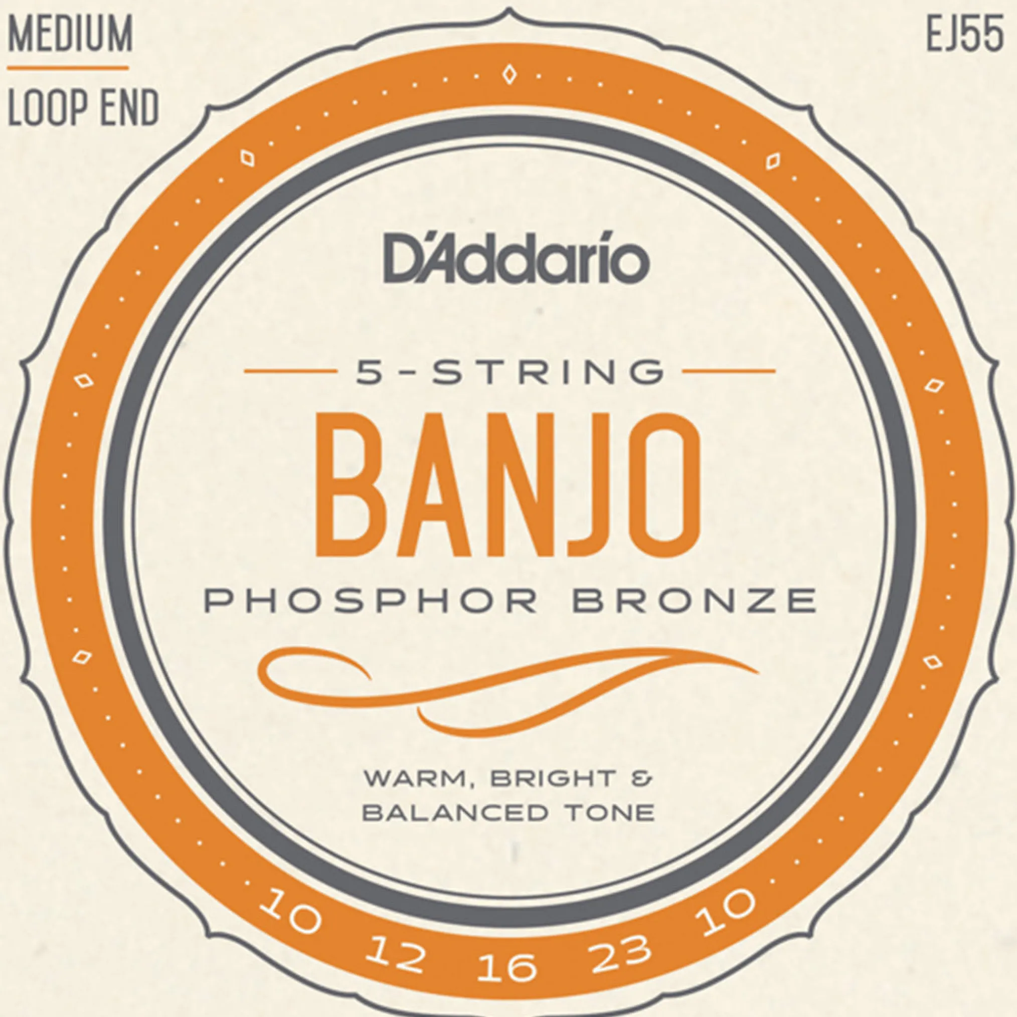 D'Addario EJ55 Phosphor Bronze 5-String Banjo String Set, Medium