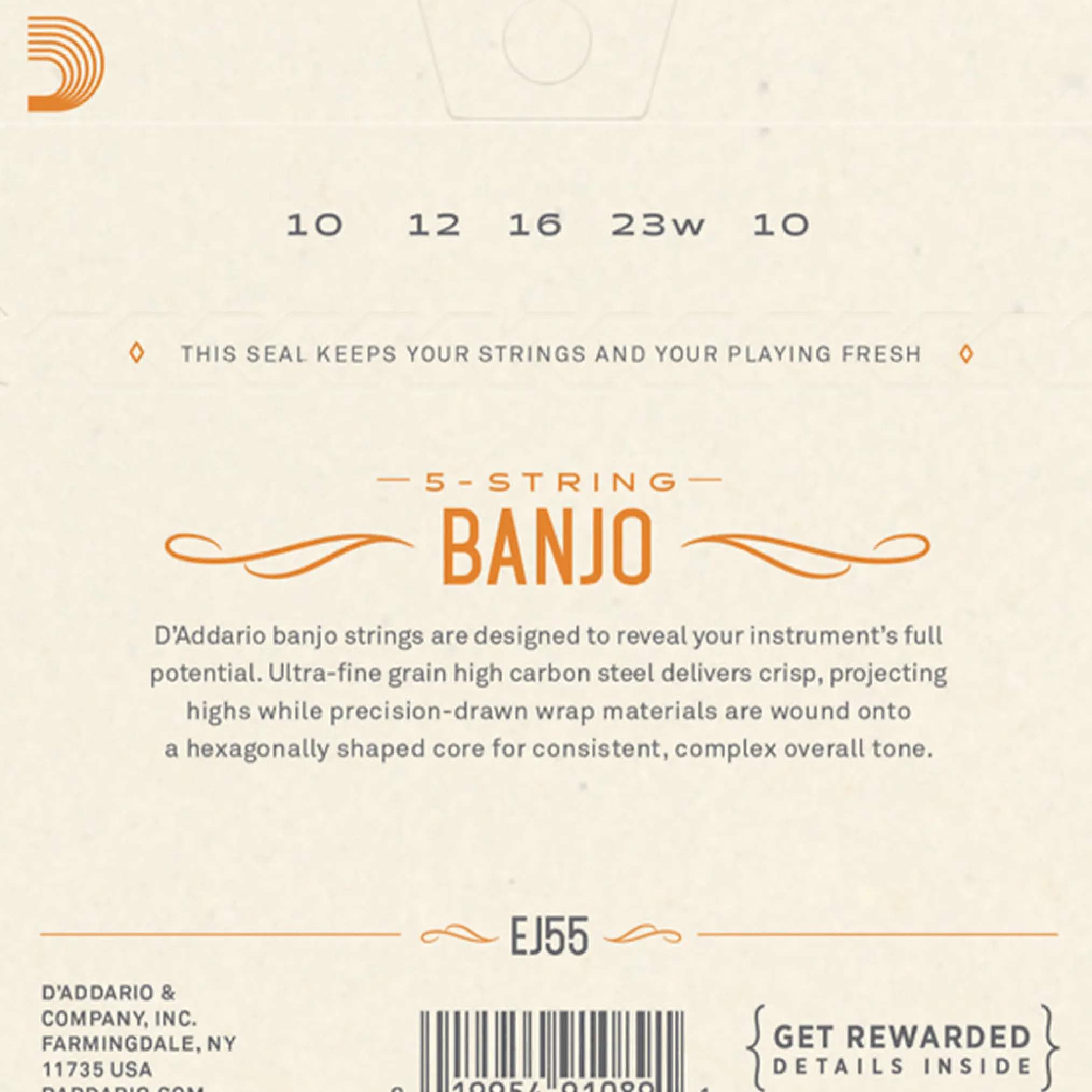D'Addario EJ55 Phosphor Bronze 5-String Banjo String Set, Medium