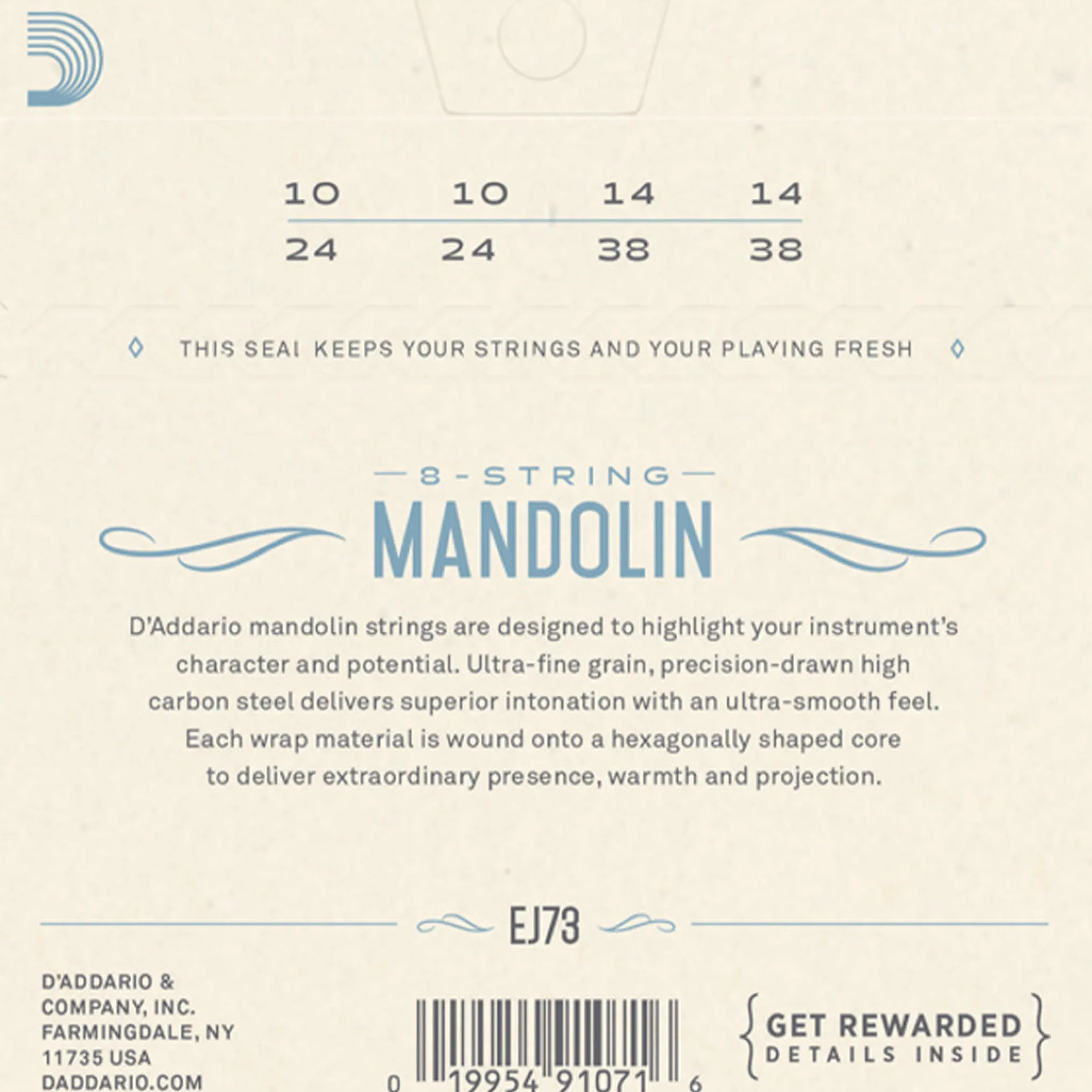 D'Addario EJ73 Phosphor Bronze Mandolin String Set, Light